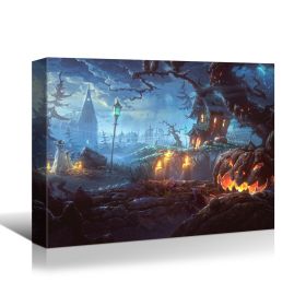 1pc Drop-Shipping Framed Canvas Wall Art Decor Painting For Halloween, Haunted Jack-o-lanterns Farm Painting For Halloween Gift,2418in- Thickness 1.5i