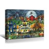 1pcs Drop-Shipping Framed Canvas Wall Art Decor Painting For Halloween, Haunted Ghost Town Painting For Halloween Gift,2418in- Thickness 1.5inch
