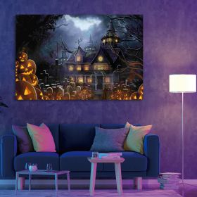 1pcs Drop-Shipping Framed Canvas Wall Art Decor Painting For Halloween, Haunted Jack-o-lanterns Farm Painting For Halloween Gift,2418in- Thickness 1.5