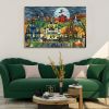 1pcs Drop-Shipping Framed Canvas Wall Art Decor Painting For Halloween, Haunted Ghost Town Painting For Halloween Gift,2418in- Thickness 1.5inch