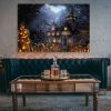 1pcs Drop-Shipping Framed Canvas Wall Art Decor Painting For Halloween, Haunted Jack-o-lanterns Farm Painting For Halloween Gift,2418in- Thickness 1.5