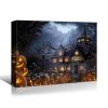 1pcs Drop-Shipping Framed Canvas Wall Art Decor Painting For Halloween, Haunted Jack-o-lanterns Farm Painting For Halloween Gift,2418in- Thickness 1.5