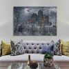 1pcs Drop-Shipping Framed Canvas Wall Art Decor Painting For Halloween, Haunted Ghost Hause Painting For Halloween Gift,4028in- Thickness 1.5inch