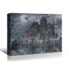 1pcs Drop-Shipping Framed Canvas Wall Art Decor Painting For Halloween, Haunted Ghost Hause Painting For Halloween Gift,4028in- Thickness 1.5inch