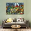 1pcs Drop-Shipping Framed Canvas Wall Art Decor Painting For Halloween, Haunted Ghost Town Painting For Halloween Gift,2418in- Thickness 1.5inch