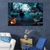 1PCS Drop-Shipping Framed Canvas Wall Art Decor Painting For Halloween, Grave Yard Painting For Halloween Gift, Decoration For Halloween Living Room,