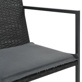 vidaXL 9 Piece Patio Dining Set with Cushions Poly Rattan Black (Option: as picture)