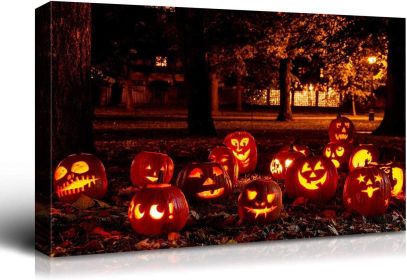 1pcs Drop-Shipping Framed Canvas Wall Art Decor Painting For Halloween, Jack-o-lanterns Groups Painting For Halloween Gift, Decoration For Halloween L (Color: as Pic)