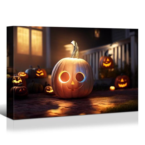 1pcs Drop-Shipping Framed Canvas Wall Art Decor Painting For Halloween, Jack-o-lanterns Painting For Halloween Gift, Decoration For Halloween Living R
