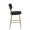 Set of 2 modern teddy fabric upholstered bar stools - Metal base high stool - Suitable for kitchen, dining and living room - Black - Stylish and comfo