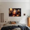 1pcs Drop-Shipping Framed Canvas Wall Art Decor Painting For Halloween, Jack-o-lanterns Painting For Halloween Gift, Decoration For Halloween Living R